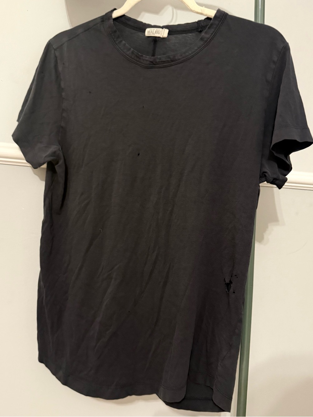 Malibu Black Thin Baby Soft T Shirt Worn to Shreds